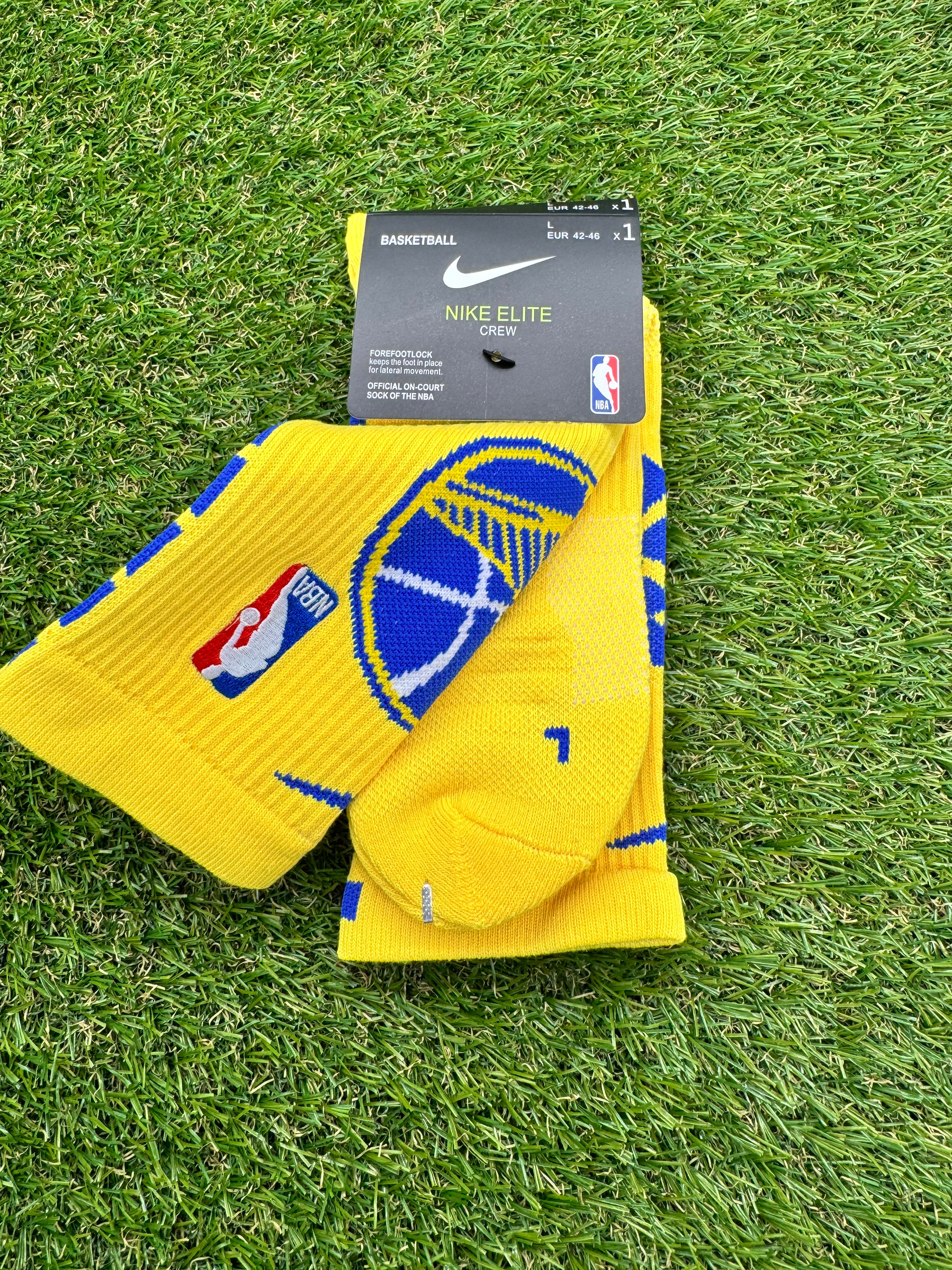 Nike Elite NBA DRI-FIT Golden State Yellow & Blue Crew Socks Large