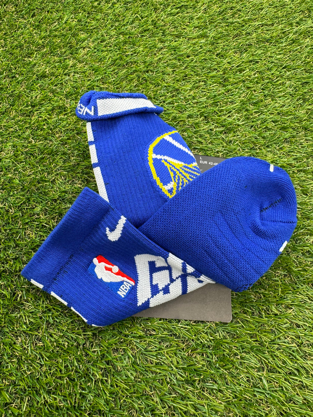 Nike Elite NBA DRI-FIT Golden State Blue & Yellow Crew Socks Large