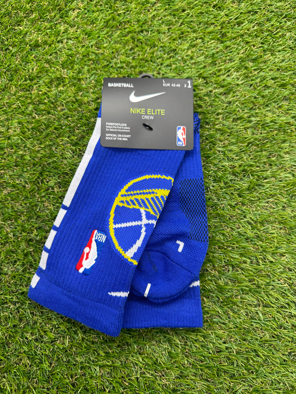 Nike Elite NBA DRI-FIT Golden State Blue & Yellow Crew Socks Large