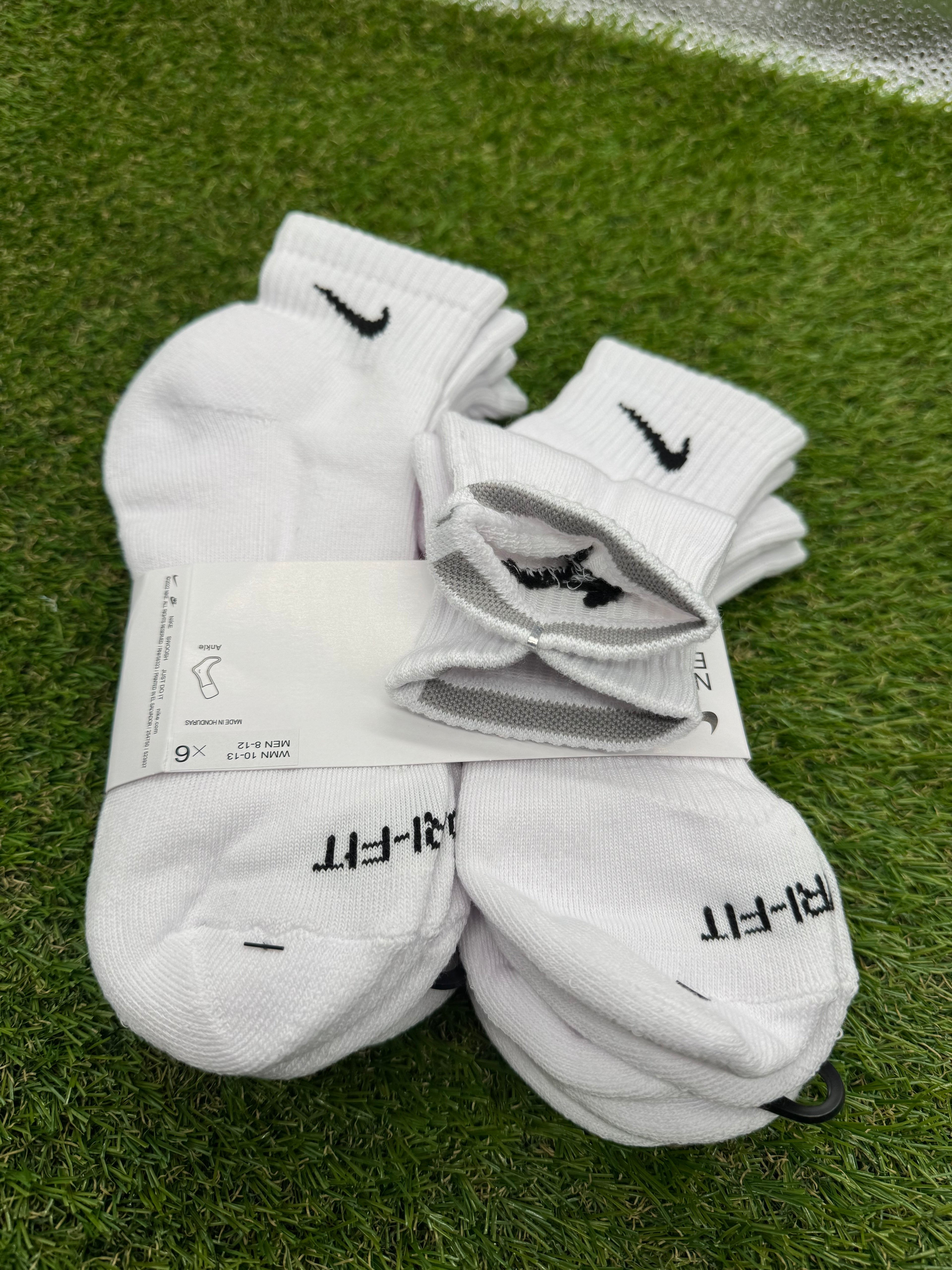 Nike Dri Fit Dry Cotton Ankle Socks 6 Pairs Large White